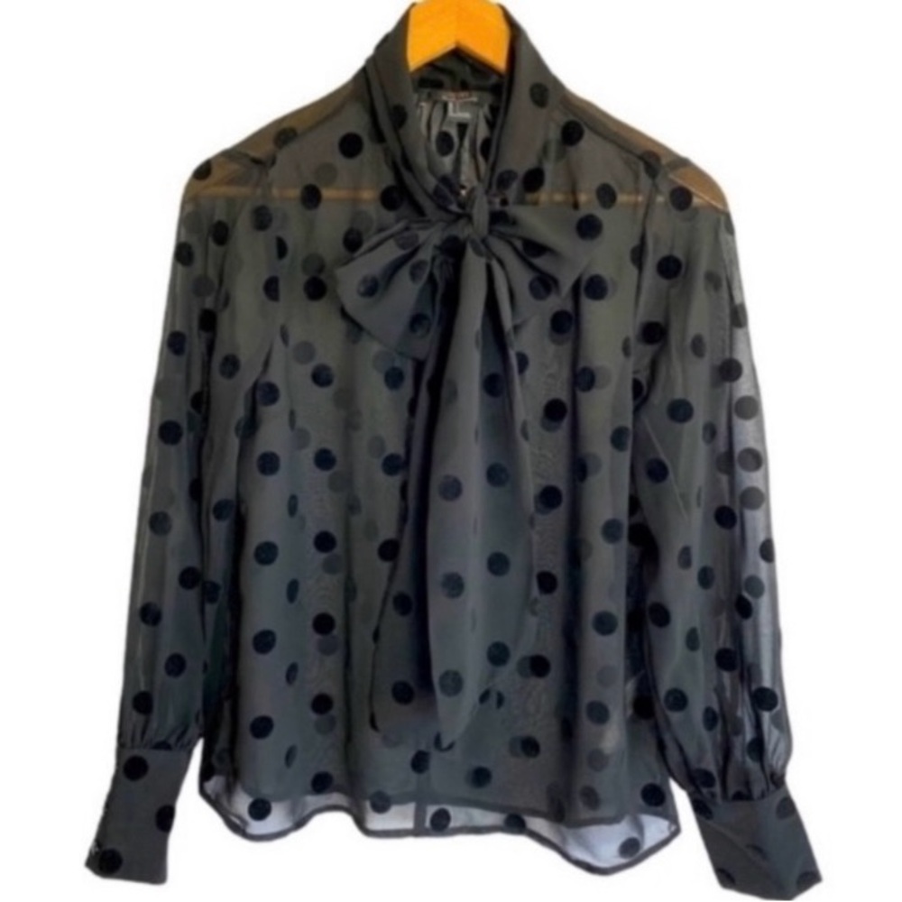 Forever 21 Black Sheer Polka Dot Blouse Sz S